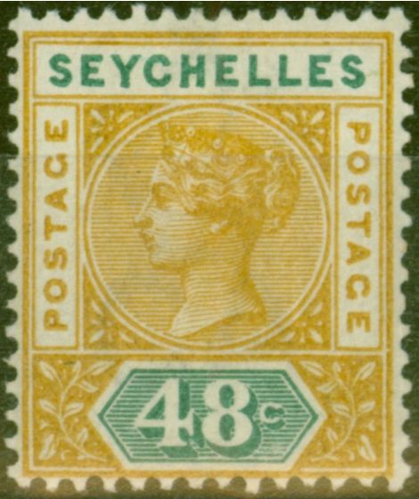 Rare Postage Stamp from Seychelles 1890 48c Ochre & Green SG7 Fine Mtd Mint
