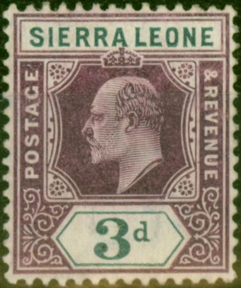 Valuable Postage Stamp Sierra Leone 1905 3d Dull Purple & Grey SG91 Fine MM