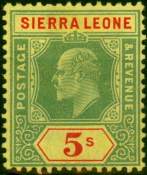 Valuable Postage Stamp Sierra Leone 1908 5s Green & Red-Yellow SG110 Fine MM