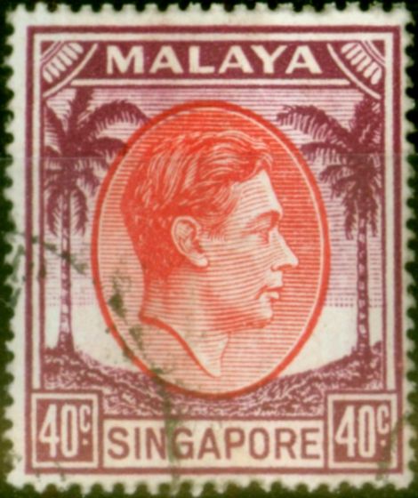 Old Postage Stamp from Singapore 1951 40c Red & Purple SG26 Very Fine Used