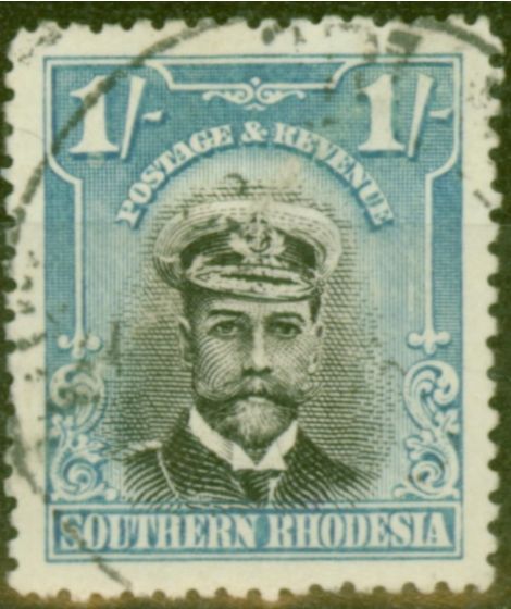 Old Postage Stamp from Southern Rhodesia 1924 1s Black & Lt Blue SG10 Fine Used