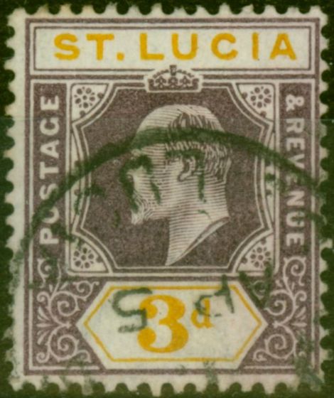 Old Postage Stamp St Lucia 1902 3d Dull Purple & Yellow SG61 Fine Used