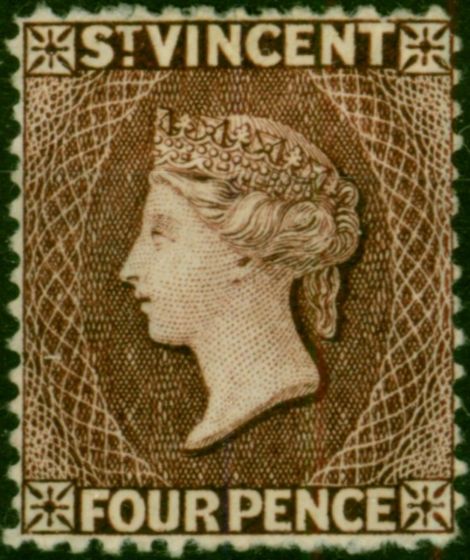 St Vincent 1886 4d Purple-Brown SG51 Fine MM . Queen Victoria (1840-1901) Mint Stamps