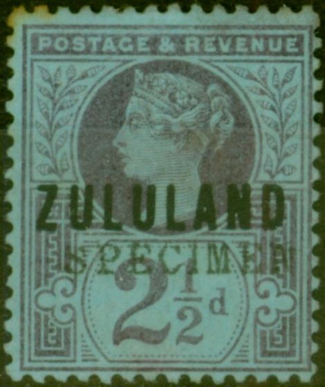 Old Postage Stamp from Zululand 1891 2 1/2d Purple-Blue Specimen SG4s Good MM