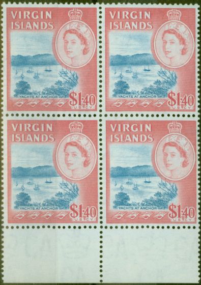 Valuable Postage Stamp from Virgin Islands 1964 $1.40 Lt Blue & Rose SG191 Superb MNH Block of 4