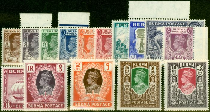 Collectible Postage Stamp from Burma 1942 Set of 15 SG51-63 V.F Very Lightly Mtd Mint & MNH