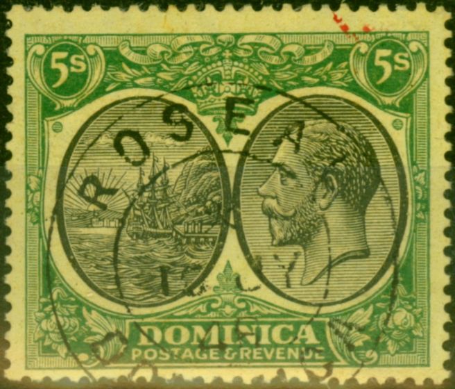 Collectible Postage Stamp Dominica 1927 5s Black & Green-Yellow SG88 V.F.U