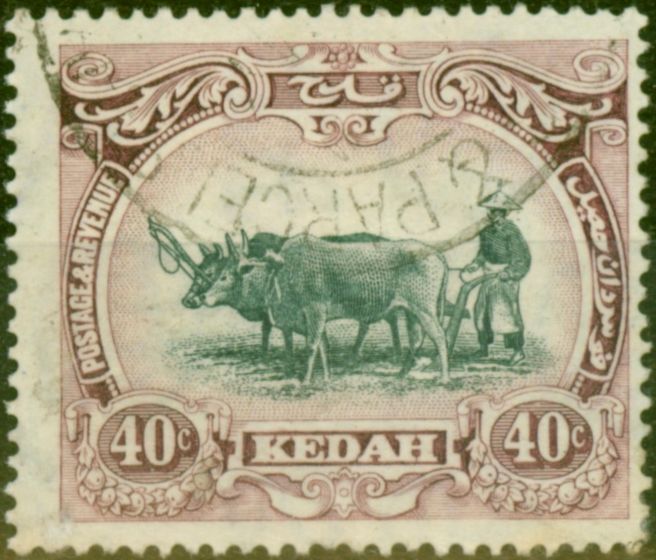Collectible Postage Stamp from Kedah 1924 40c Black & Purple SG35bw Crown to Left of CA Fine Used