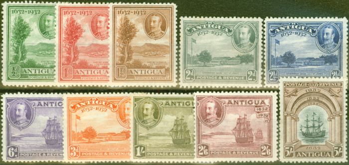 Collectible Postage Stamp from Antigua 1932 Tercentenary set of 10 SG81-90 Fine Lightly Mtd Mint