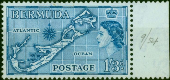 Bermuda 1954 1s3d Greenish Blue SG145a Fine MNH (2) . Queen Elizabeth II (1952-2022) Mint Stamps