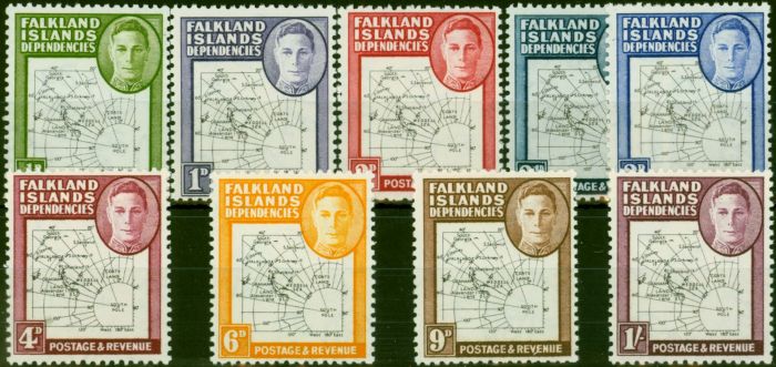 Old Postage Stamp Falkland Islands Depen 1948 Thick Maps Set of 9 SGG9-G16 V.F VLMM