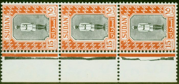 Old Postage Stamp from Sudan 1961 15m Black & Brown-Orange SG129a Fine MNH Strip of 3