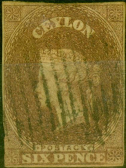 Valuable Postage Stamp from Ceylon 1857 6d Brown SG6a Good Used