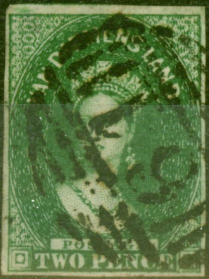 Valuable Postage Stamp from Tasmania 1855 2d Deep Green SG15 Good Used