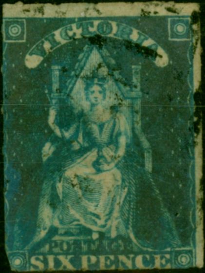 Collectible Postage Stamp Victoria 1858 6d Bright Blue SG73 Roulette Good Used