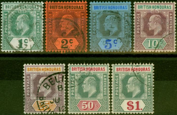 Rare Postage Stamp British Honduras 1904-07 Set of 7 to $1 SG84a-91 V.F.U