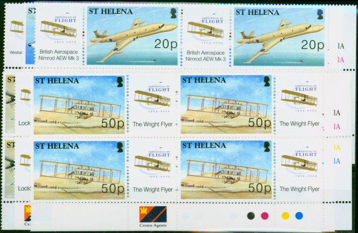 Valuable Postage Stamp from St Helena 2003 Flight Set of 6 SG905-910 in Very Fine MNH Blocks of 4