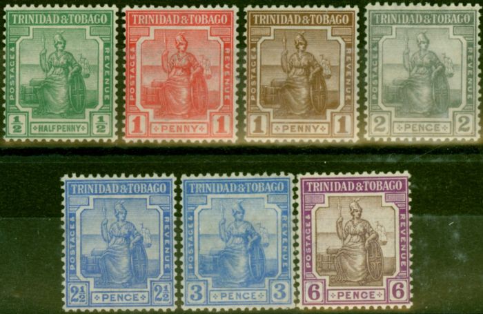 Valuable Postage Stamp Trinidad & Tobago 1921-22 Set of 7 to 6d SG206-212 Fine LMM