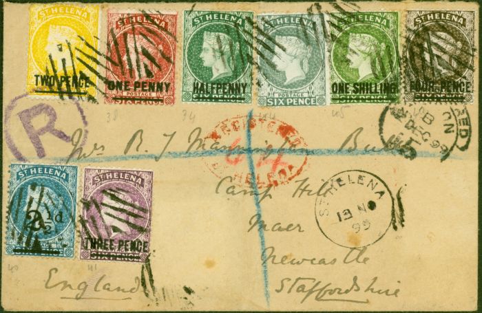 Collectible Postage Stamp from St Helena 1899 Registered Cover to Newcastle Bearing Complete set of 8 1884-94 Issue