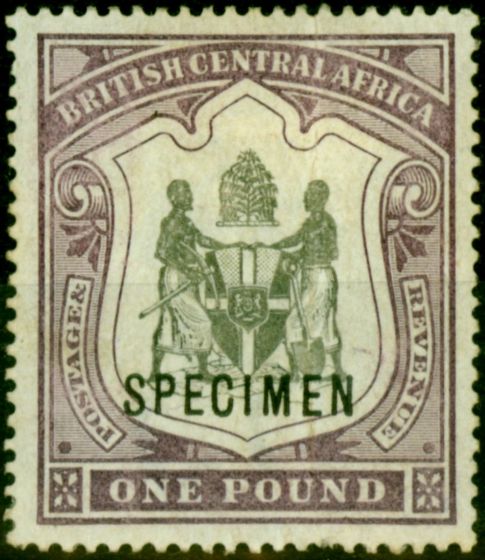Valuable Postage Stamp from B.C.A. Nyasaland 1897 £1 Black & Dull Purple Specimen SG51s Good Mtd Mint