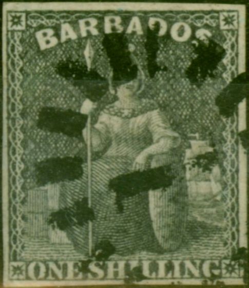 Old Postage Stamp Barbados 1858 1s Black SG12a Fine Used