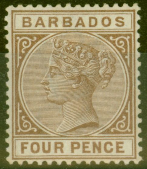 Old Postage Stamp from Barbados 1885 4d Pale Brown SG98 V.F Very Lightly Mtd Mint