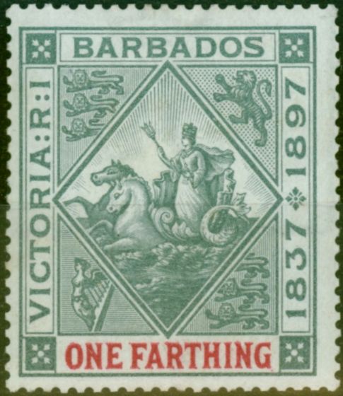Old Postage Stamp from Barbados 1897 1/4d Grey & Carmine SG116 Fine Mtd Mint