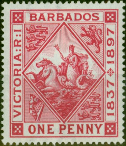 Old Postage Stamp Barbados 1897 1d Rose SG118 Fine MM