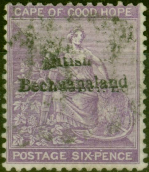 Rare Postage Stamp from Bechuanaland 1885 6d Reddish Purple SG7Var Opt Particially Doubled Good Used