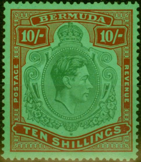 Valuable Postage Stamp Bermuda 1938 10s Green & Deep Lake-Emerald SG119 Fine LMM