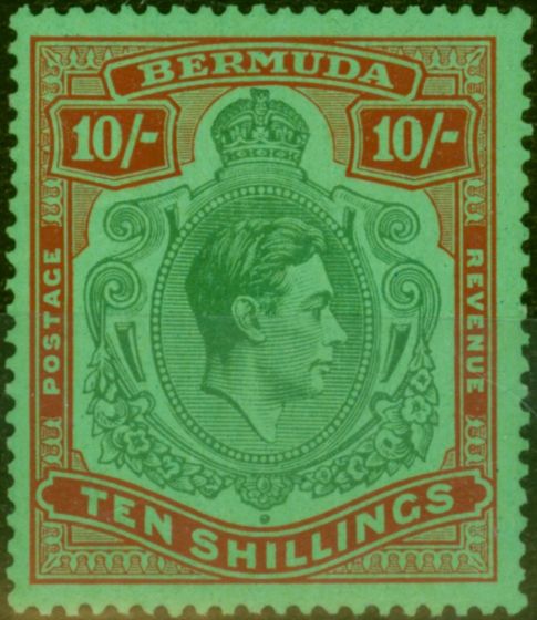 Old Postage Stamp Bermuda 1938 10s Green & Dp Lake-Pale Emerald SG119 Fine & Fresh LMM