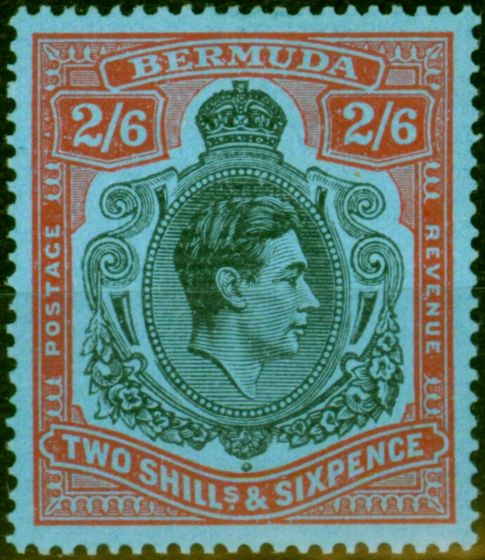 Rare Postage Stamp from Bermuda 1938 2s6d Black & Red Grey Blue SG117 MNH