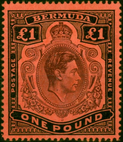 Bermuda 1943 £1 Pale Purple & Black-Pale Red SG121b V.F MNH (2) King George VI (1936-1952) Old Stamps