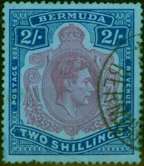 Old Postage Stamp Bermuda 1950 2s Reddish Purple & Blue-Pale Blue SG116f P.13 Good Used (2)