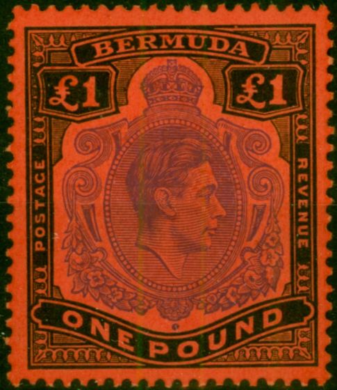Bermuda 1952 £1 Bright Violet & Black Scarlet SG121e V.F MNH (2). King George VI (1936-1952) Mint Stamps