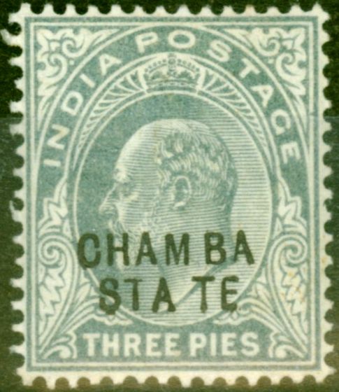 Valuable Postage Stamp from Chamba State 1905 3p Slate-Grey SG29var Gap Between A & T of State Fine Lightly Mtd Mint