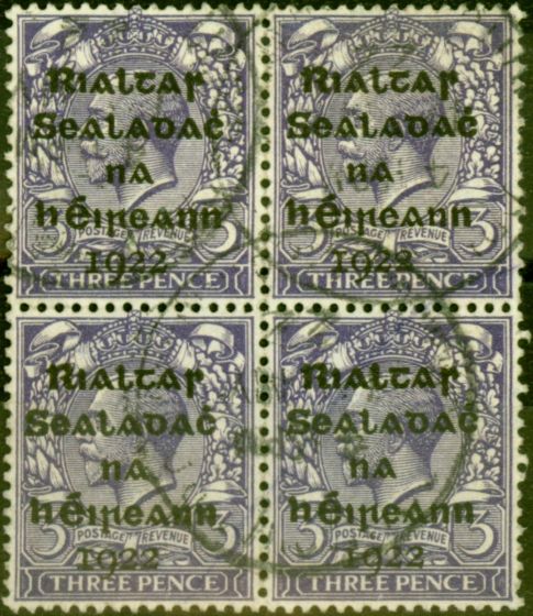 Valuable Postage Stamp from Ireland 1922 3d Bluish Violet SG5 Very Fine Used Block of 4