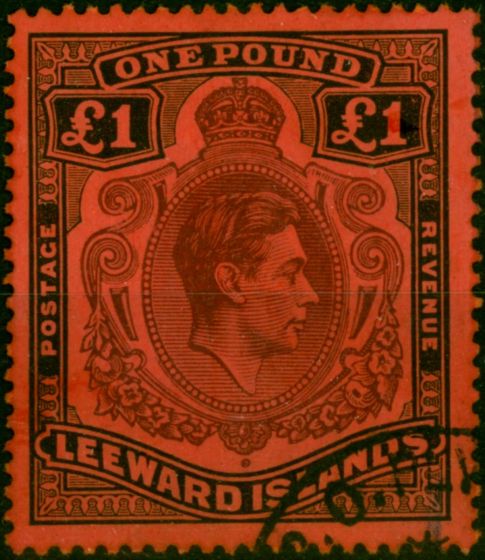 Leeward Islands 1938 £1 Brown-Purple & Black-Red SG114 Fine Used . King George VI (1936-1952) Used Stamps