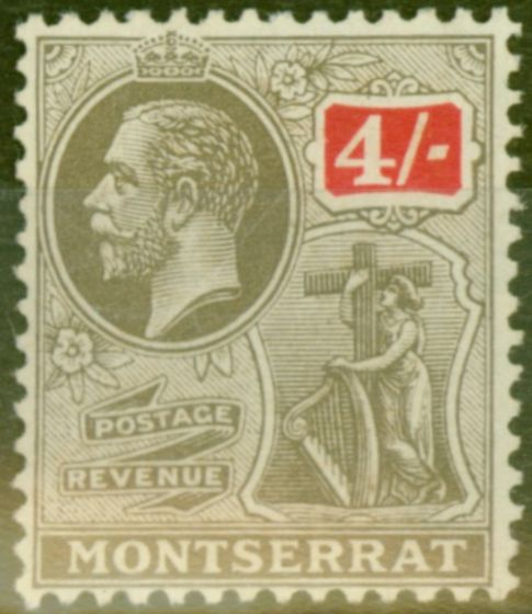 Collectible Postage Stamp from Montserrat 1922 4s Black & Scarlet SG82 Fine Lightly Mtd Mint