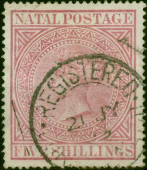 Rare Postage Stamp Natal 1892 5s Rose SG72 Fine Used