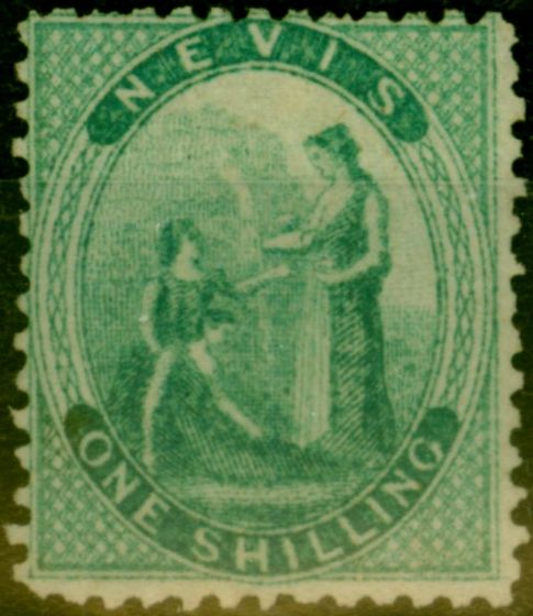 Rare Postage Stamp from Nevis 1862 1s Green SG4 Fine Mtd Mint