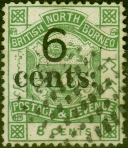 Old Postage Stamp from North Borneo 1891 6c on 8c Yellow-Green SG55 Fine Used