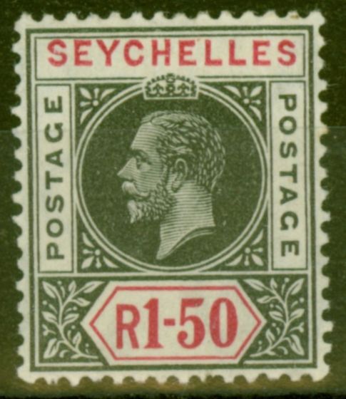 Old Postage Stamp from Seychelles 1913 1R50 Black & Carmine SG80 Fine & Fresh Lightly Mtd Mint