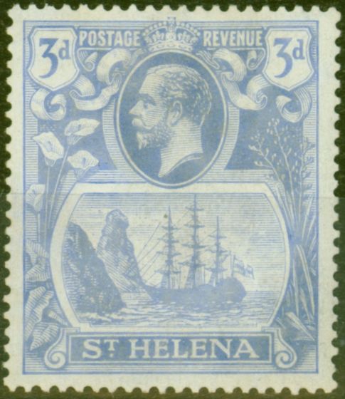 Rare Postage Stamp from St Helena 1923 3d Brt Blue SG101b Torn Flag Fine Mtd Mint