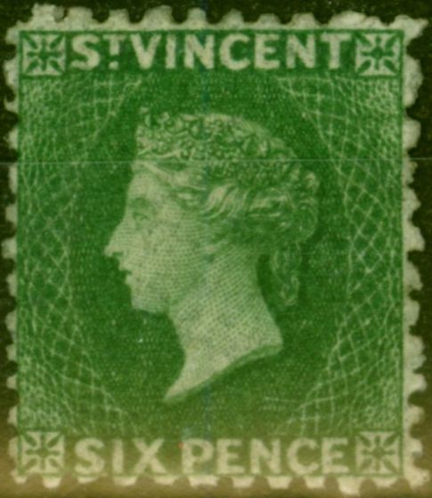 Rare Postage Stamp from St Vincent 1868 6d Deep Green SG7 Fine & Fresh Mtd Mint