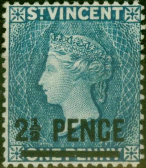 Valuable Postage Stamp St Vincent 1890 2 1/2d on 1d Grey-Blue SG55 Fine MM