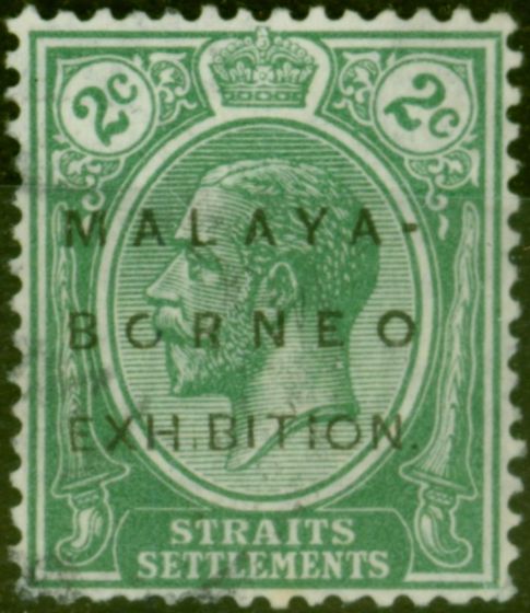 Collectible Postage Stamp from Straits Settlements 1922 2c Green SG251h 'EXH.BITION' Fine Used