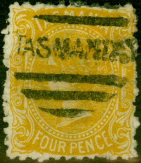 Valuable Postage Stamp from Tasmania 1883 4d Olive-Yellow SG162b Fine Used