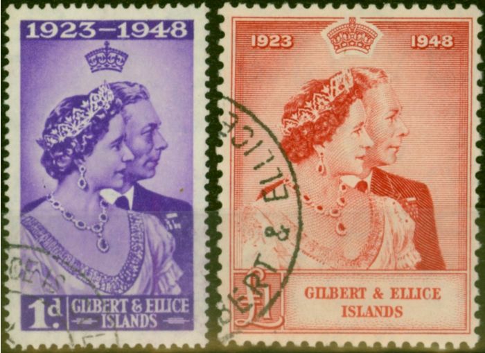 Gilbert & Ellice Islands 1949 RSW Set of 2 SG57-58 V.F.U King George VI (1936-1952) Old Royal Silver Wedding Stamp Sets