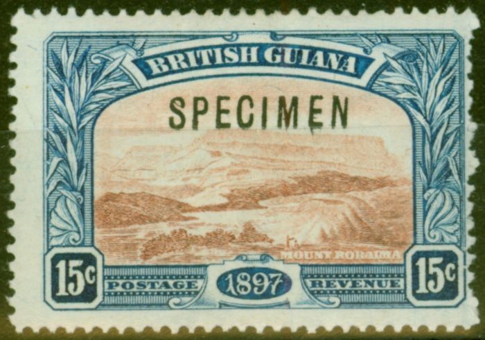 Valuable Postage Stamp from British Guiana 1898 15c Red-Brown & Blue Specimen SG221s Fine Lightly Mtd Mint